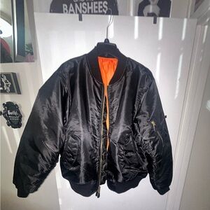 Black Bomber Jacket with Orange Lining Sz XL